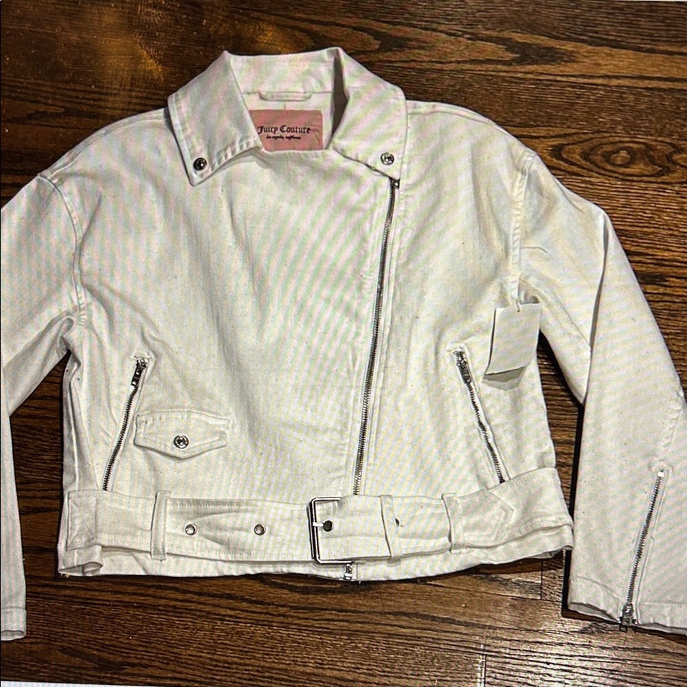 Juicy Couture white stretch cotton Biker Jacket